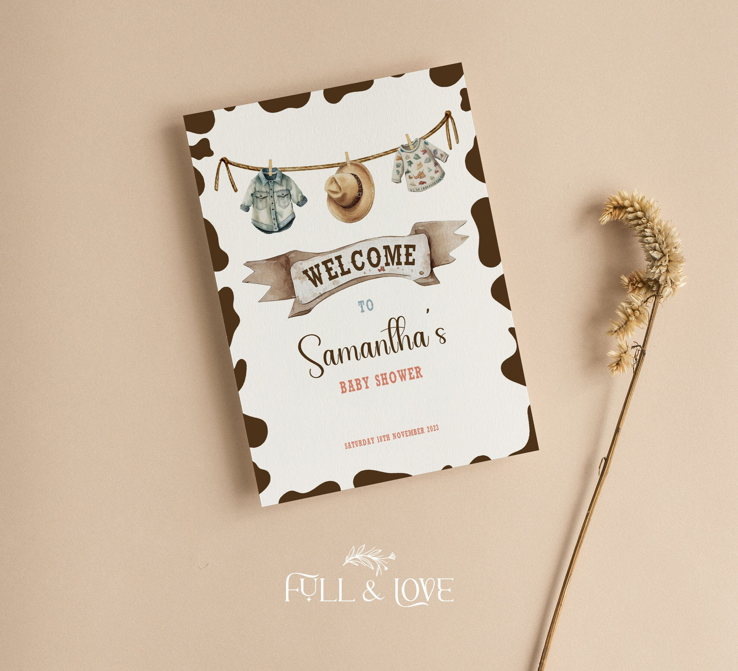 Personalised Baby Shower Welcome Sign - Cowboy/Cowgirl