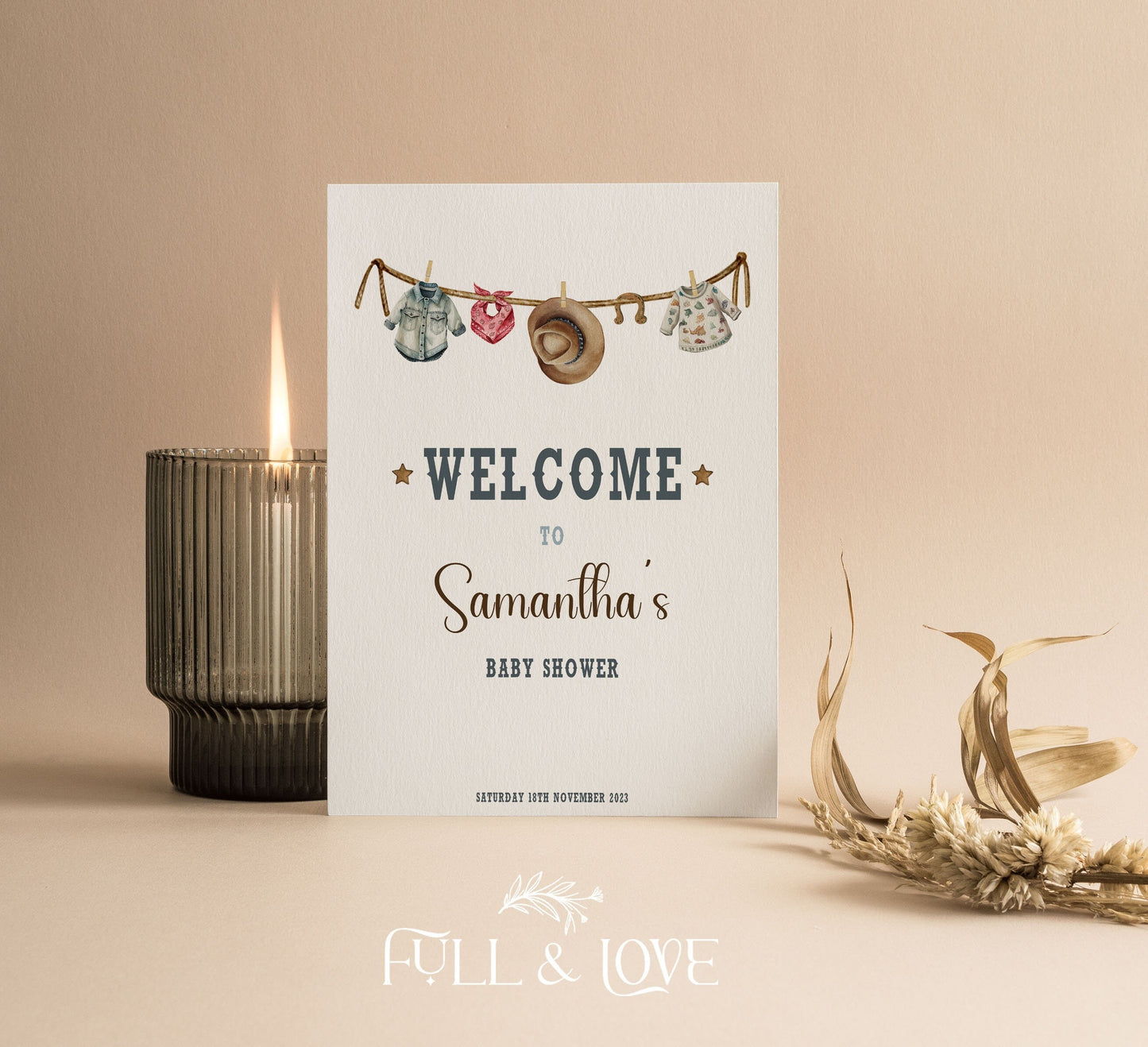 Personalised Baby Shower Welcome Sign - Cowboy/Cowgirl