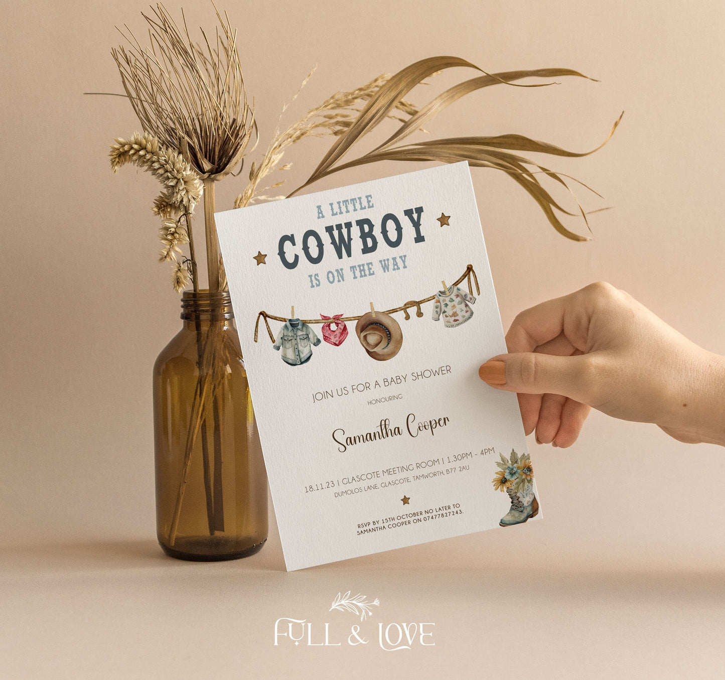 Personalised Baby Shower Invitations  - Cowboy/Cowgirl