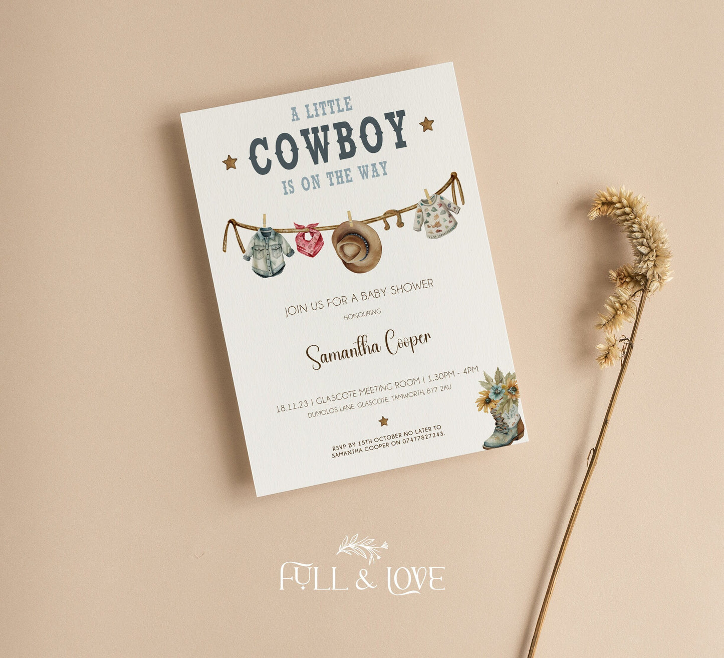 Personalised Baby Shower Invitations  - Cowboy/Cowgirl