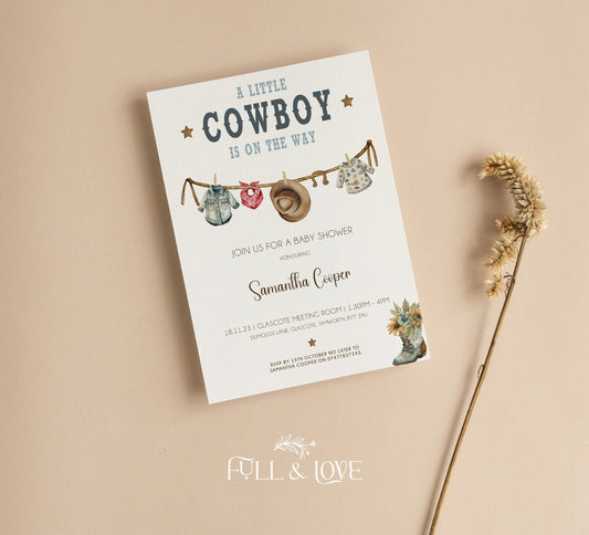 Personalised Baby Shower Invitations  - Cowboy/Cowgirl