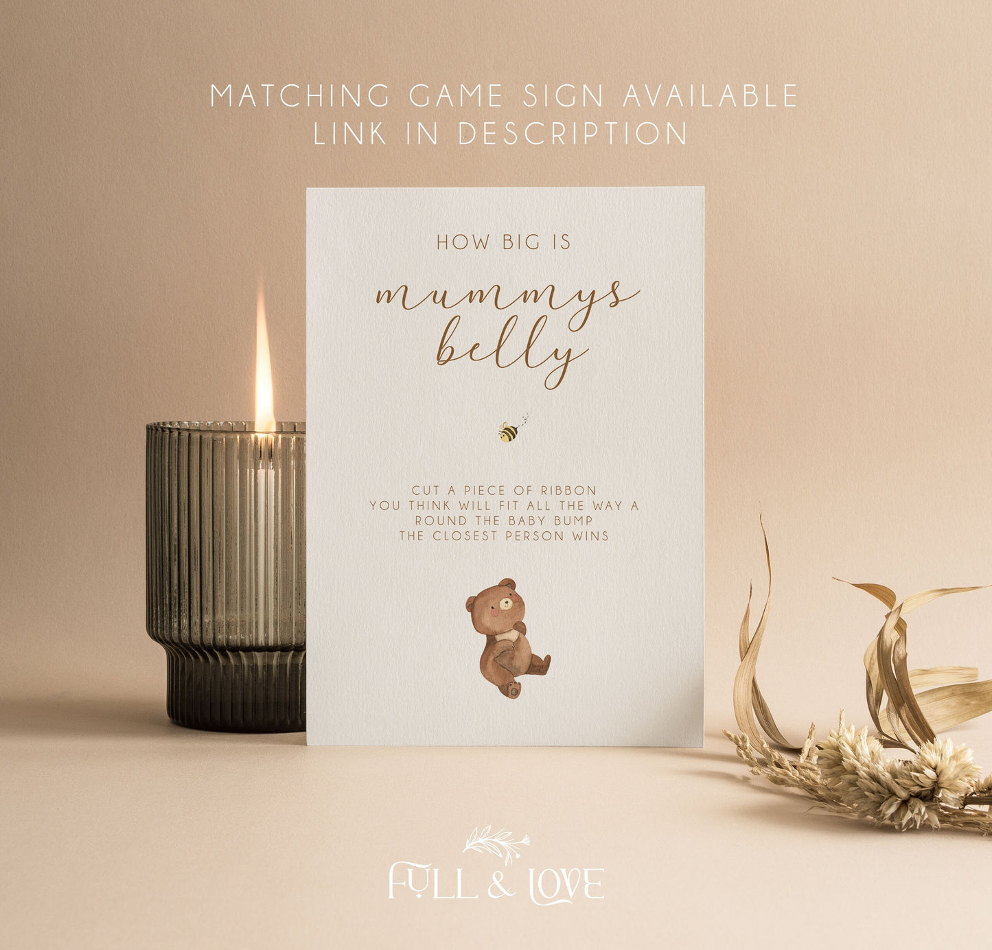Measure the Baby Bump Cards | How Big Is Mummys Belly | Baby Shower Games | Teddy Bear |  Gender Neutral | Sprinkle | Games | T101