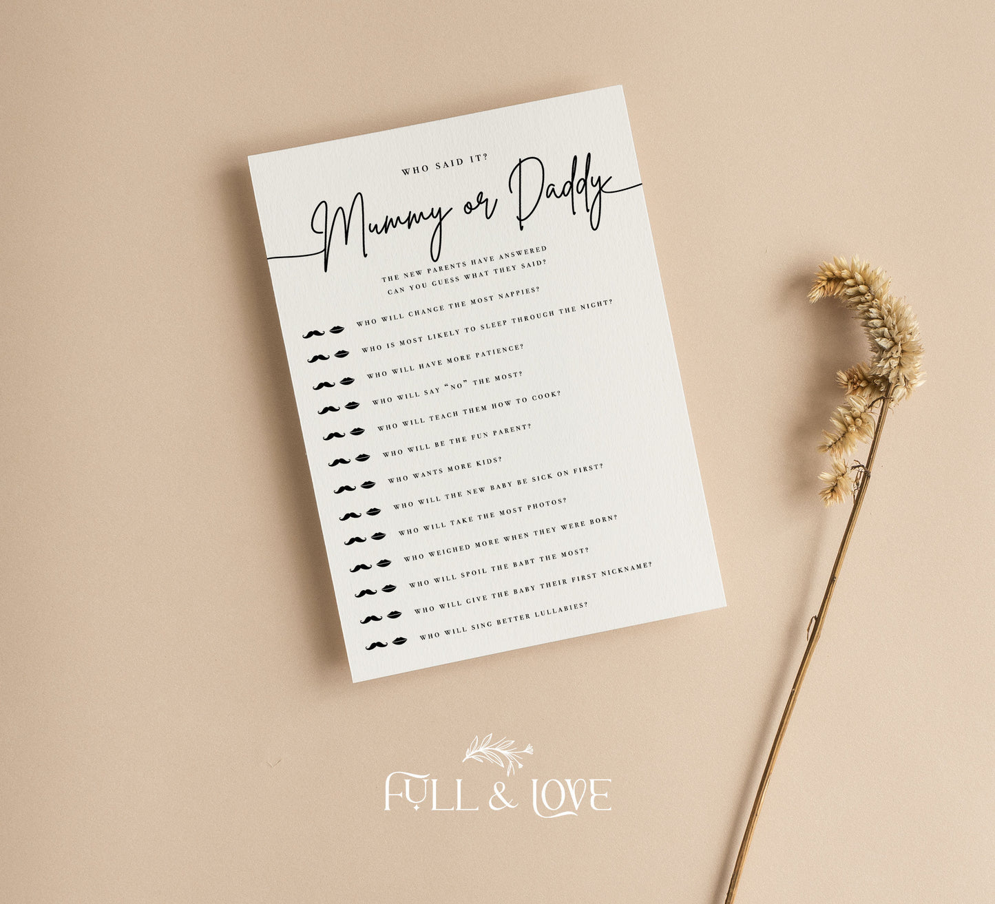 Who Said It First Mummy or Daddy Baby Shower Game Cards  - Minimalist