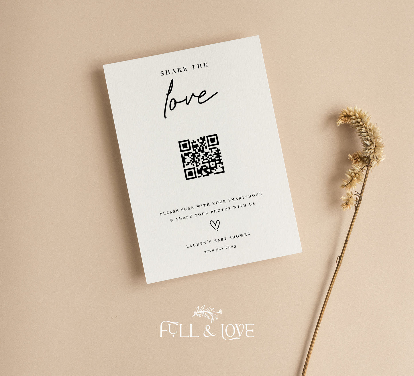 Personalised Share the Love QR Code Sign - Minimalist