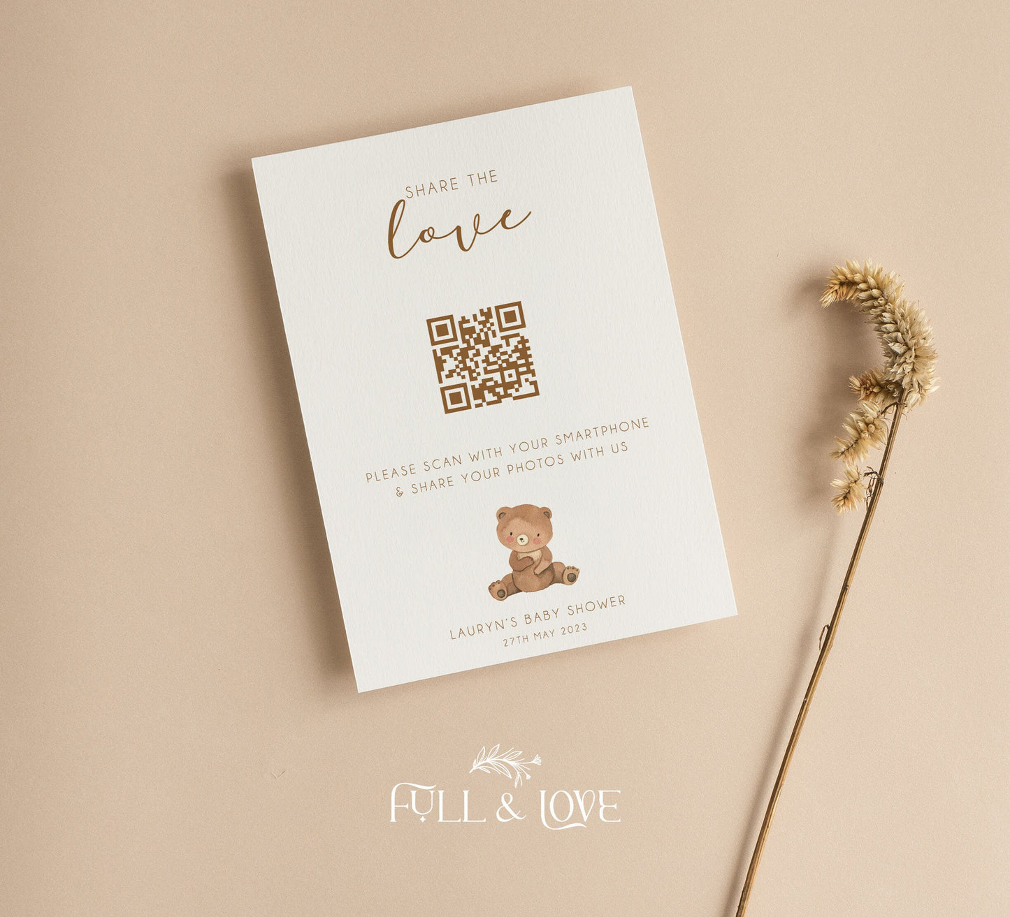 Personalised Share The Love QR Code Print  - Teddy Bear