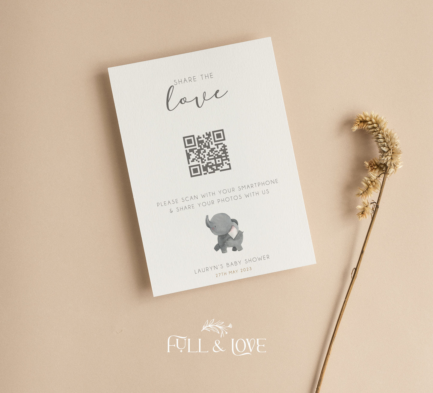 Personalised Share The Love QR Code Print - Elephant